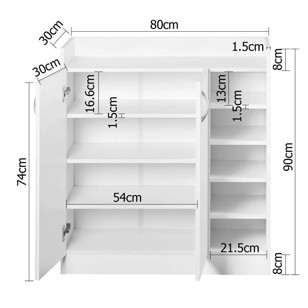 2 Doors Shoe Cabinet Storage Cupboard - White
