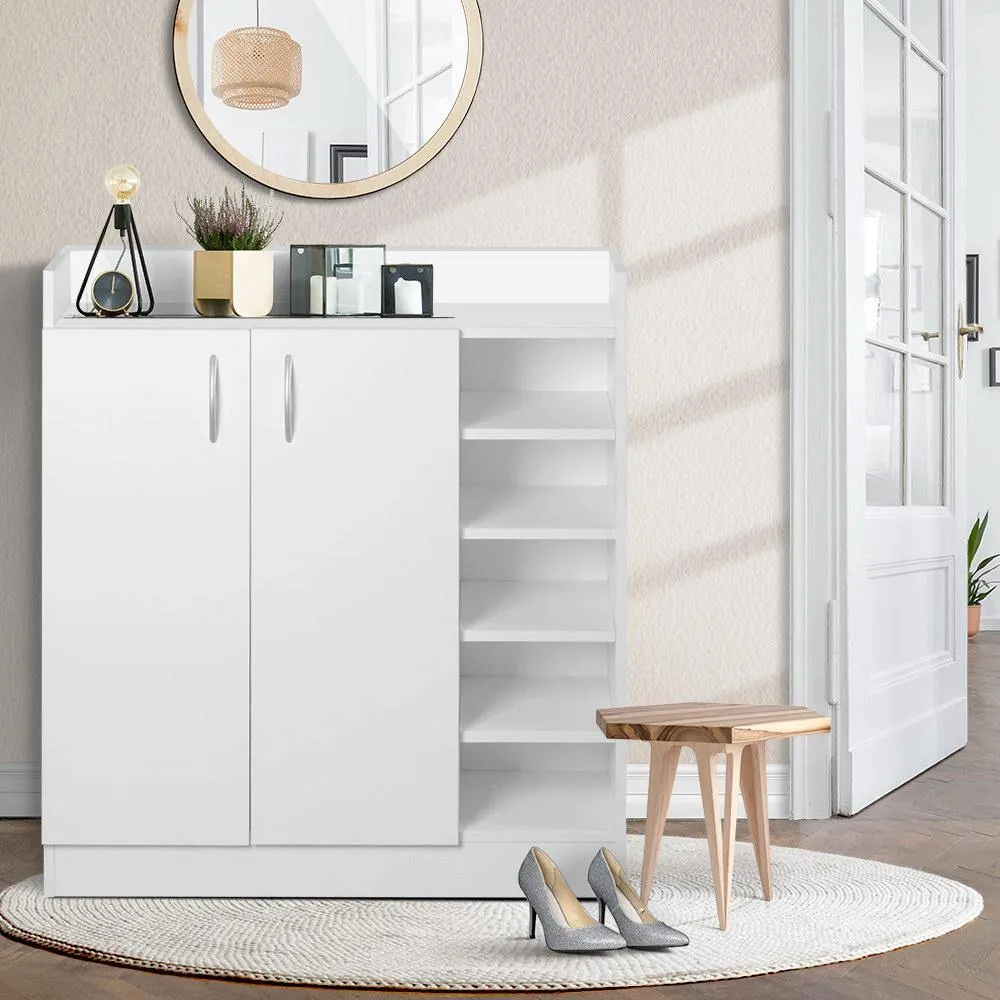 2 Doors Shoe Cabinet Storage Cupboard - White