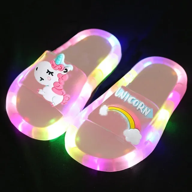 2022 Girl Slippers Children Unicorn LED  Kids Slippers Baby Bathroom Sandals  Kids Shoes for Girl  Boys Light Up Shoes  Toddler