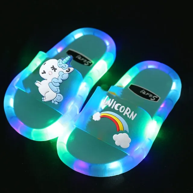 2022 Girl Slippers Children Unicorn LED  Kids Slippers Baby Bathroom Sandals  Kids Shoes for Girl  Boys Light Up Shoes  Toddler