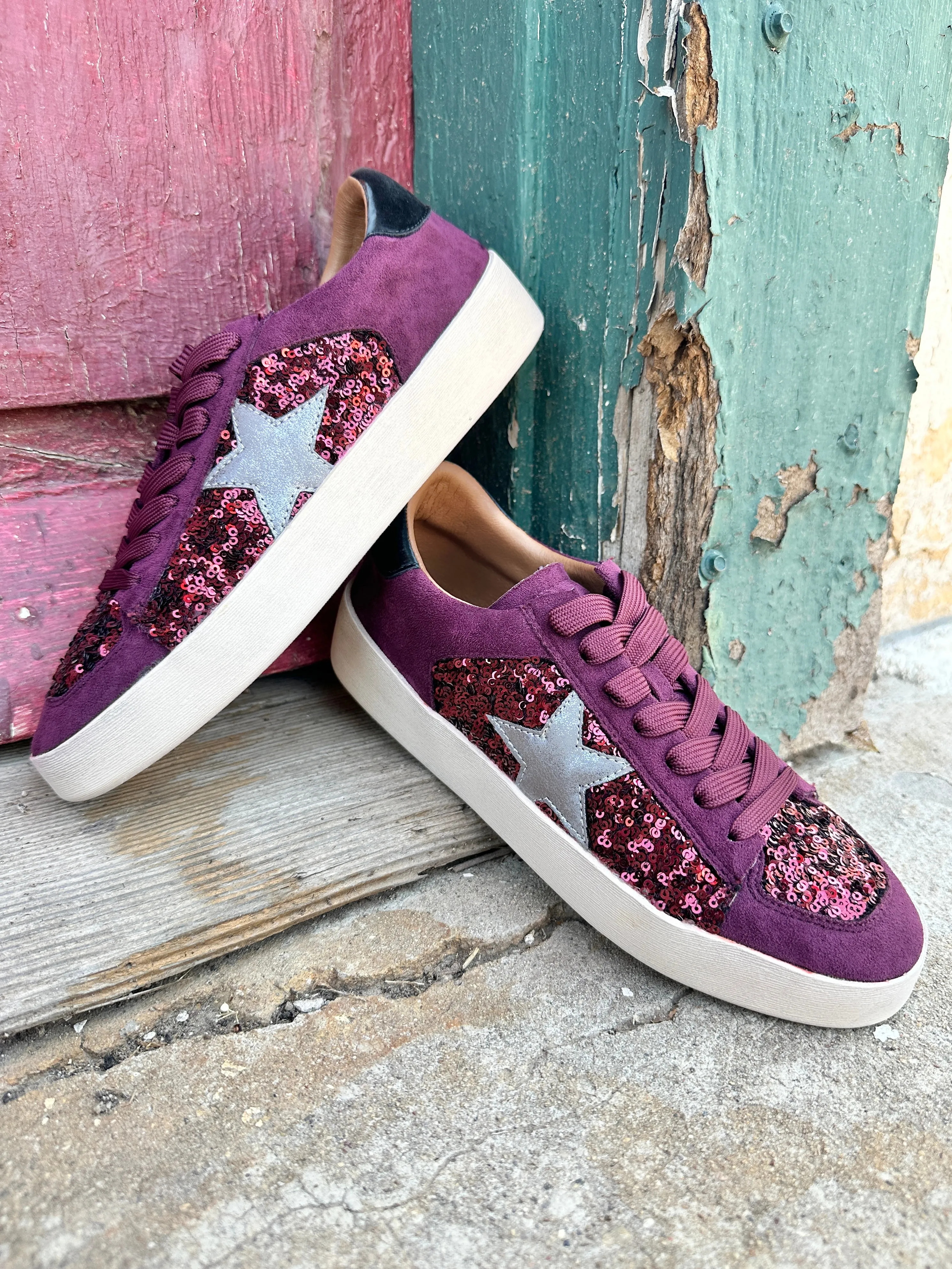 Another Round Wine Sequin Sneaker by Corky's