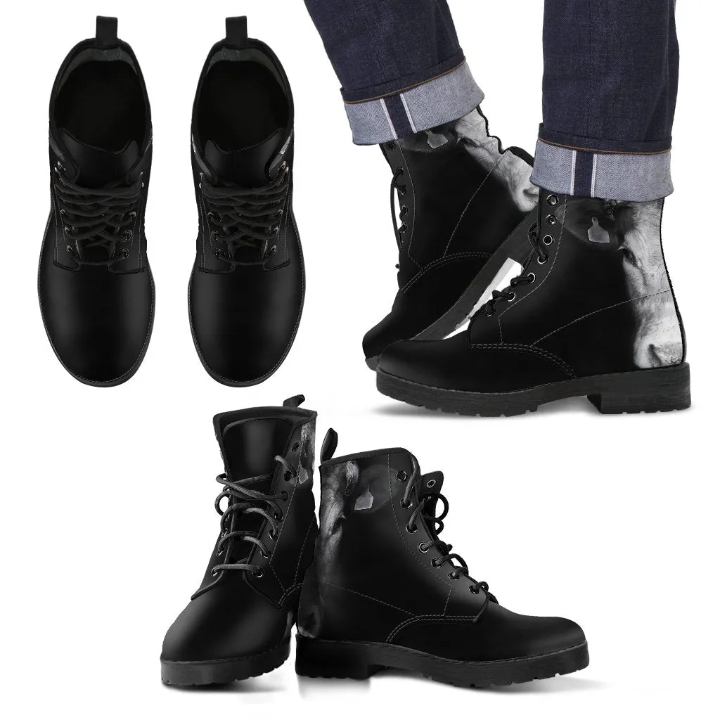 Black and White cow Martin Boots for Women and Men