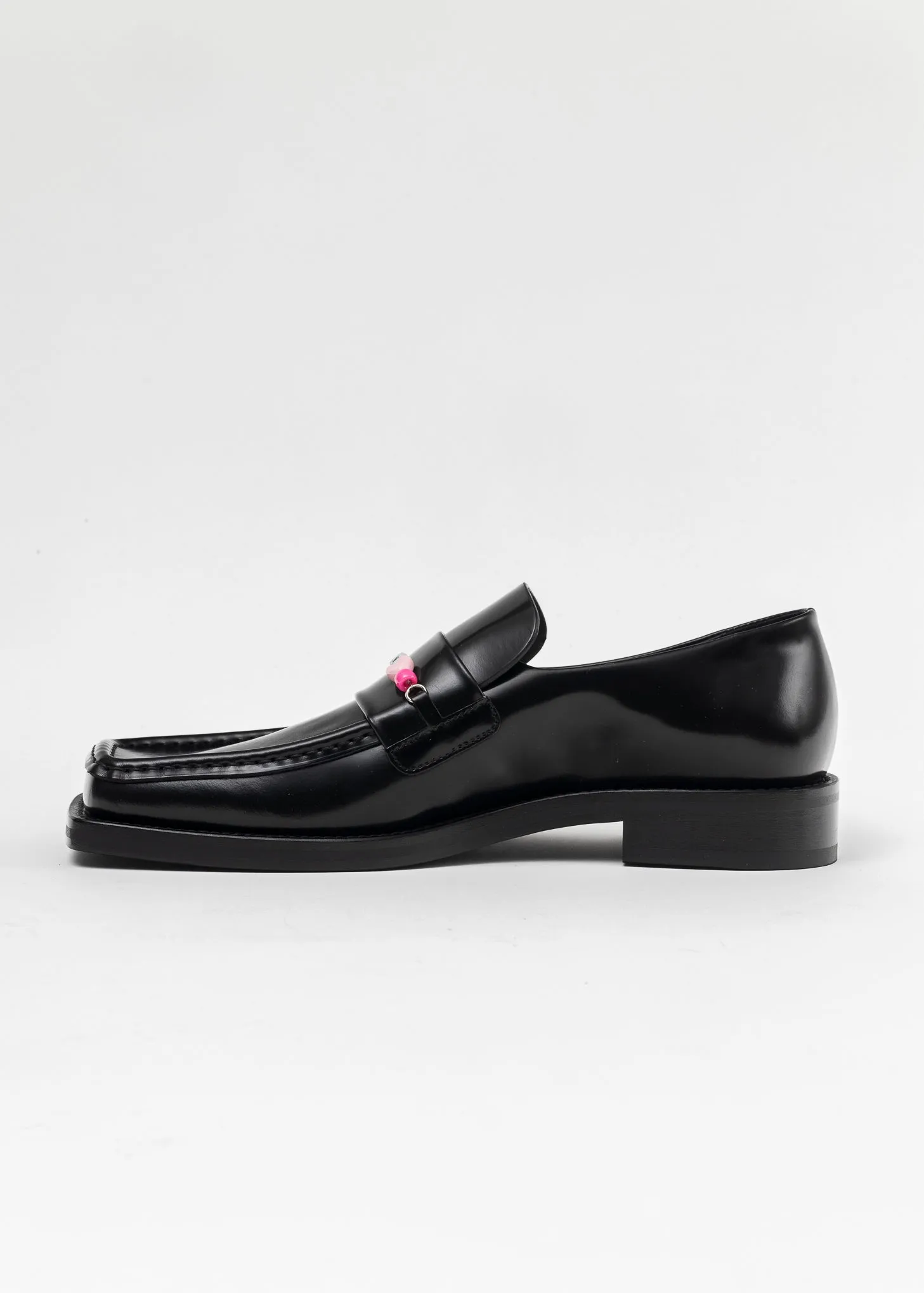 BLACK HIGH SHINE BEADED SQUARE TOE LOAFER
