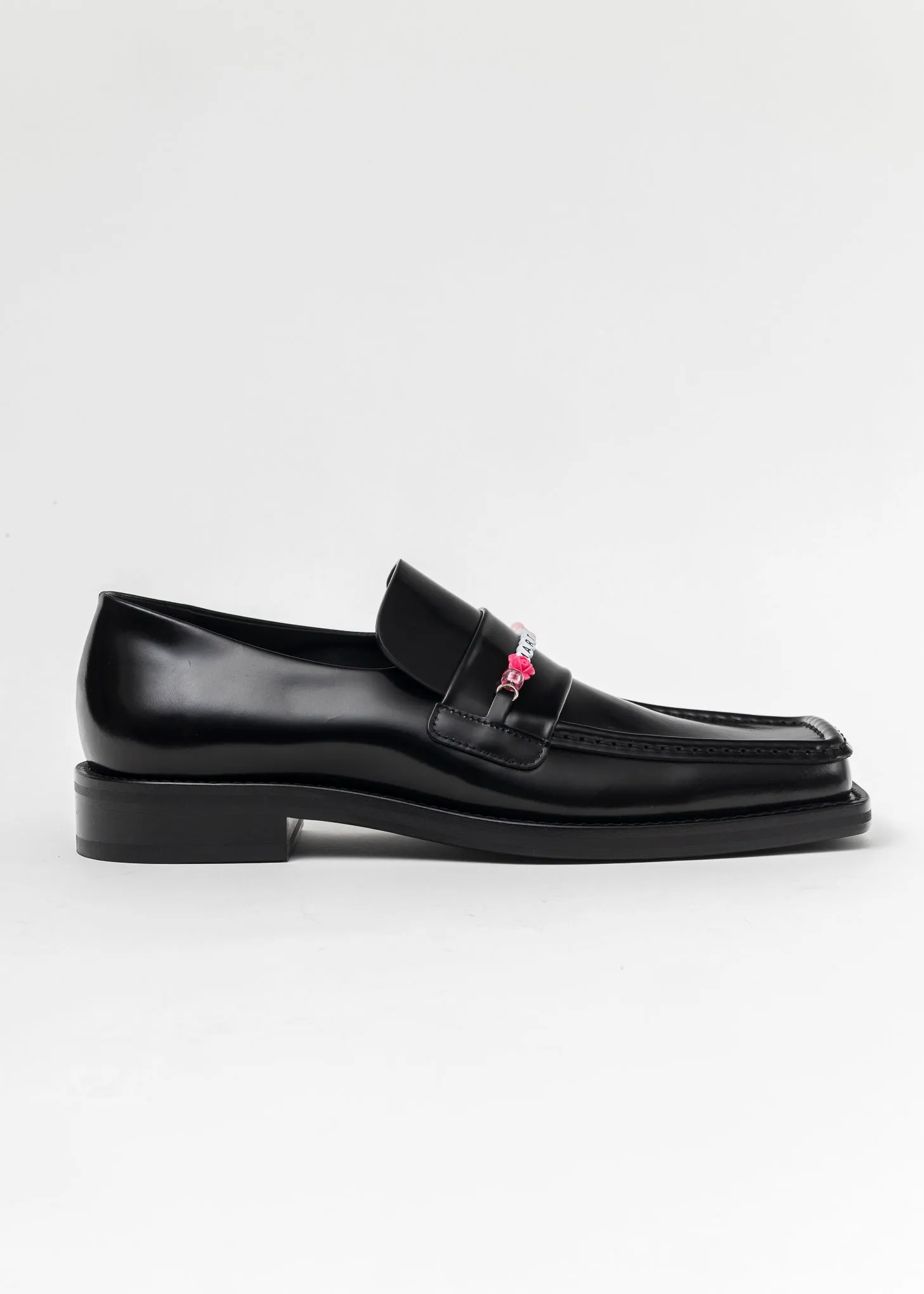 BLACK HIGH SHINE BEADED SQUARE TOE LOAFER