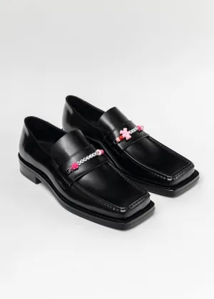 BLACK HIGH SHINE BEADED SQUARE TOE LOAFER
