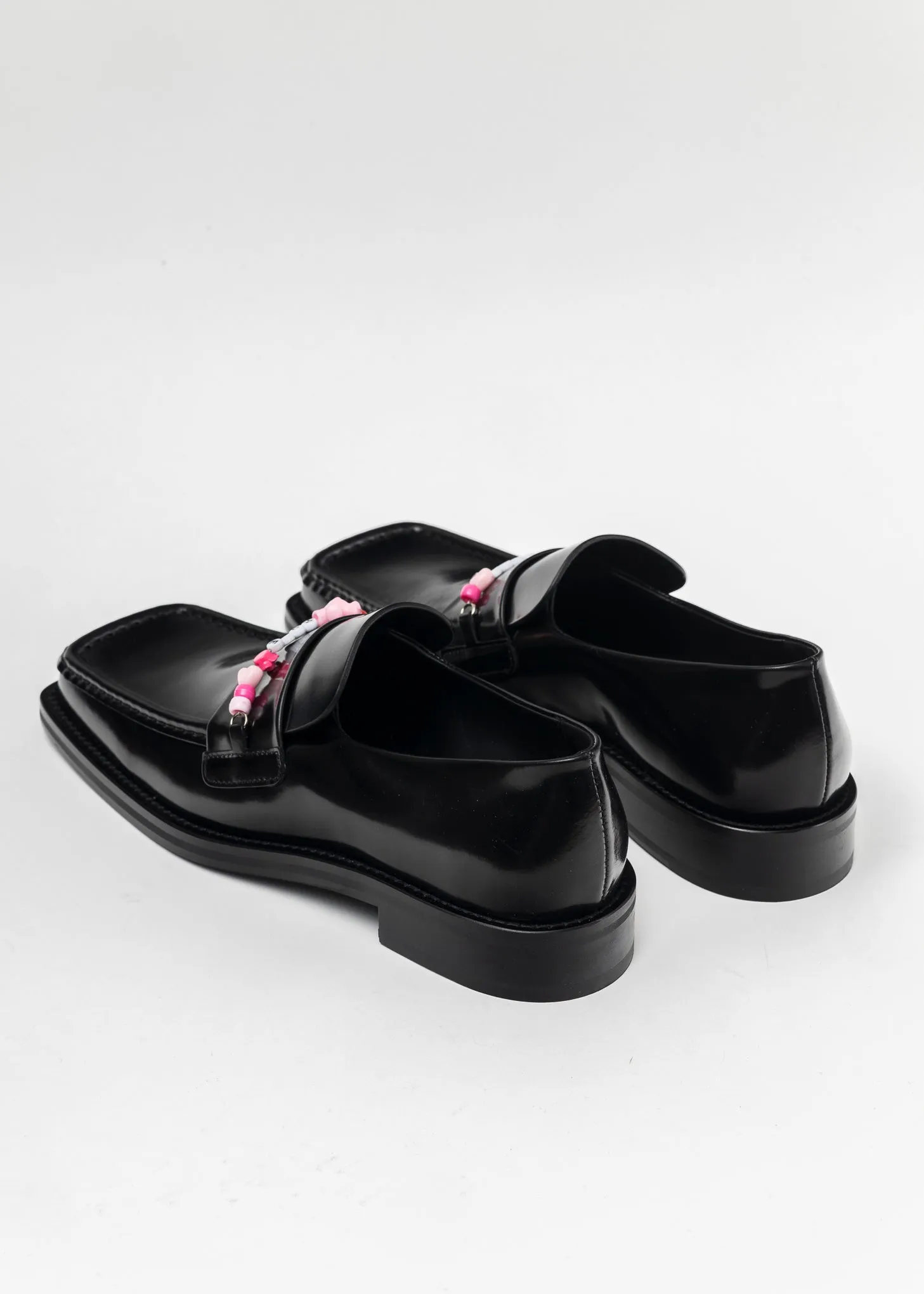 BLACK HIGH SHINE BEADED SQUARE TOE LOAFER