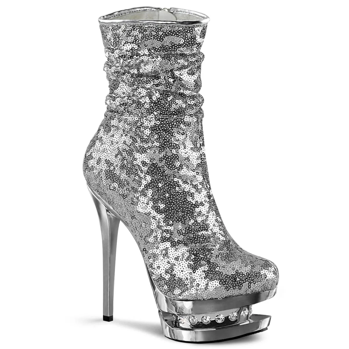 BLONDIE-R-1009 Pleaser Silver Sequins Sexy Platform Shoes (Pole Dancing Heels)