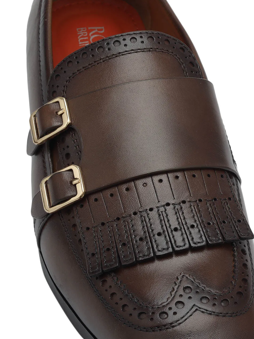 Brown Brogue Monk Straps Shoes