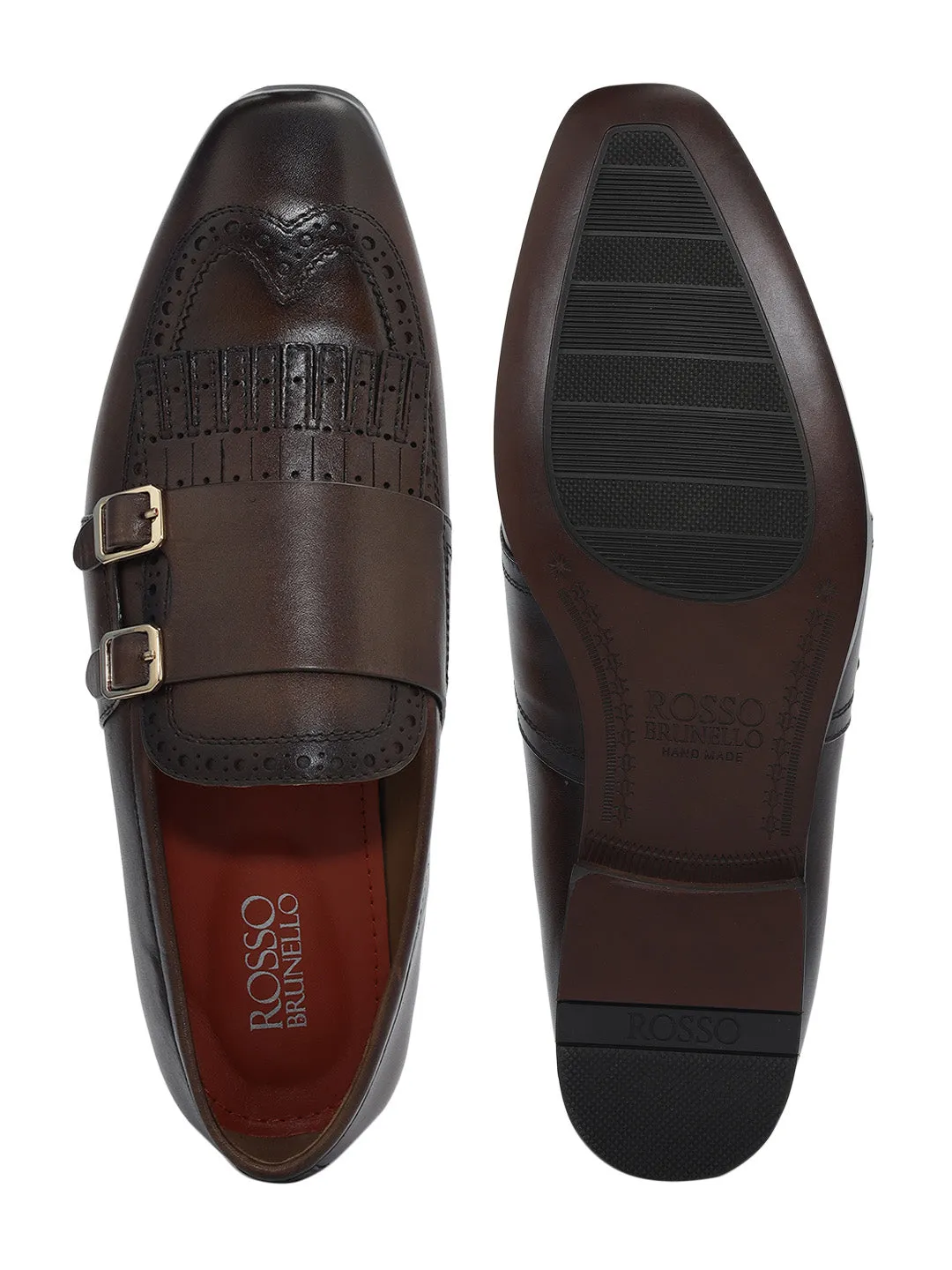 Brown Brogue Monk Straps Shoes