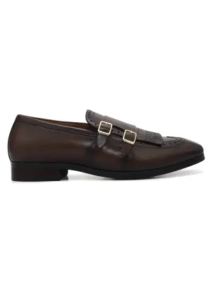 Brown Brogue Monk Straps Shoes
