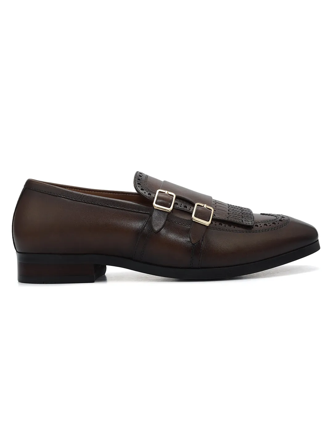 Brown Brogue Monk Straps Shoes