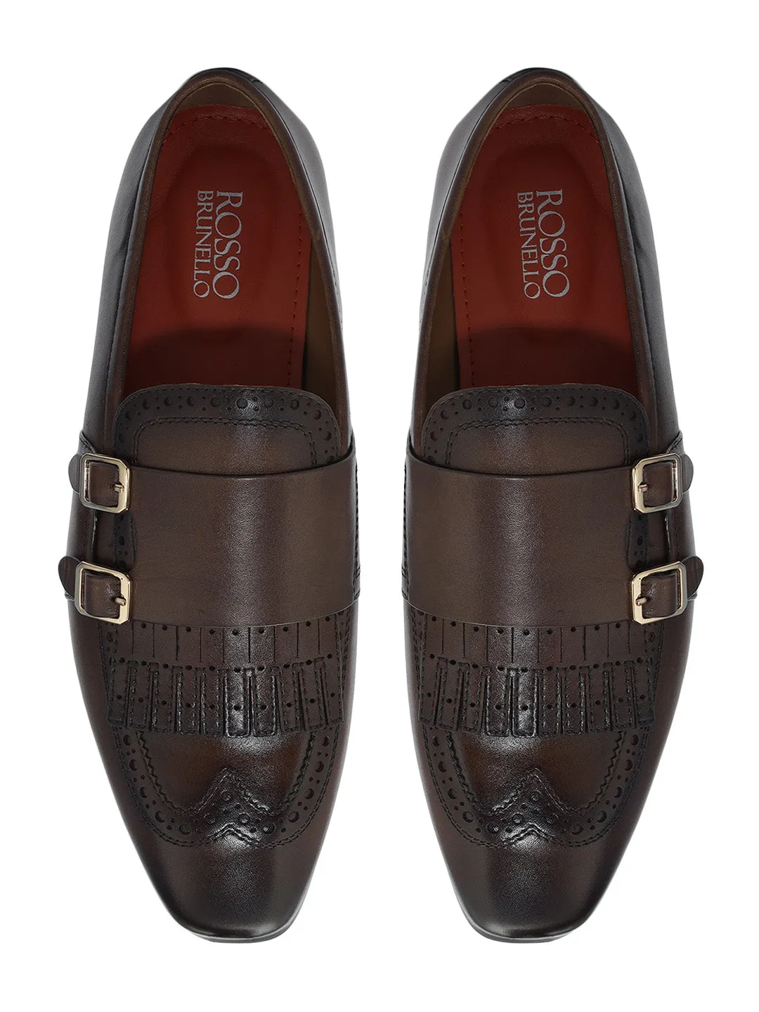 Brown Brogue Monk Straps Shoes