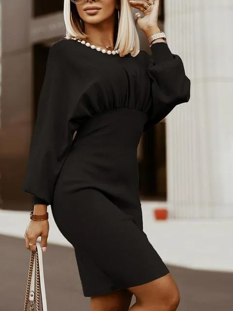 Business Casual Lantern Sleeve Pencil Dress