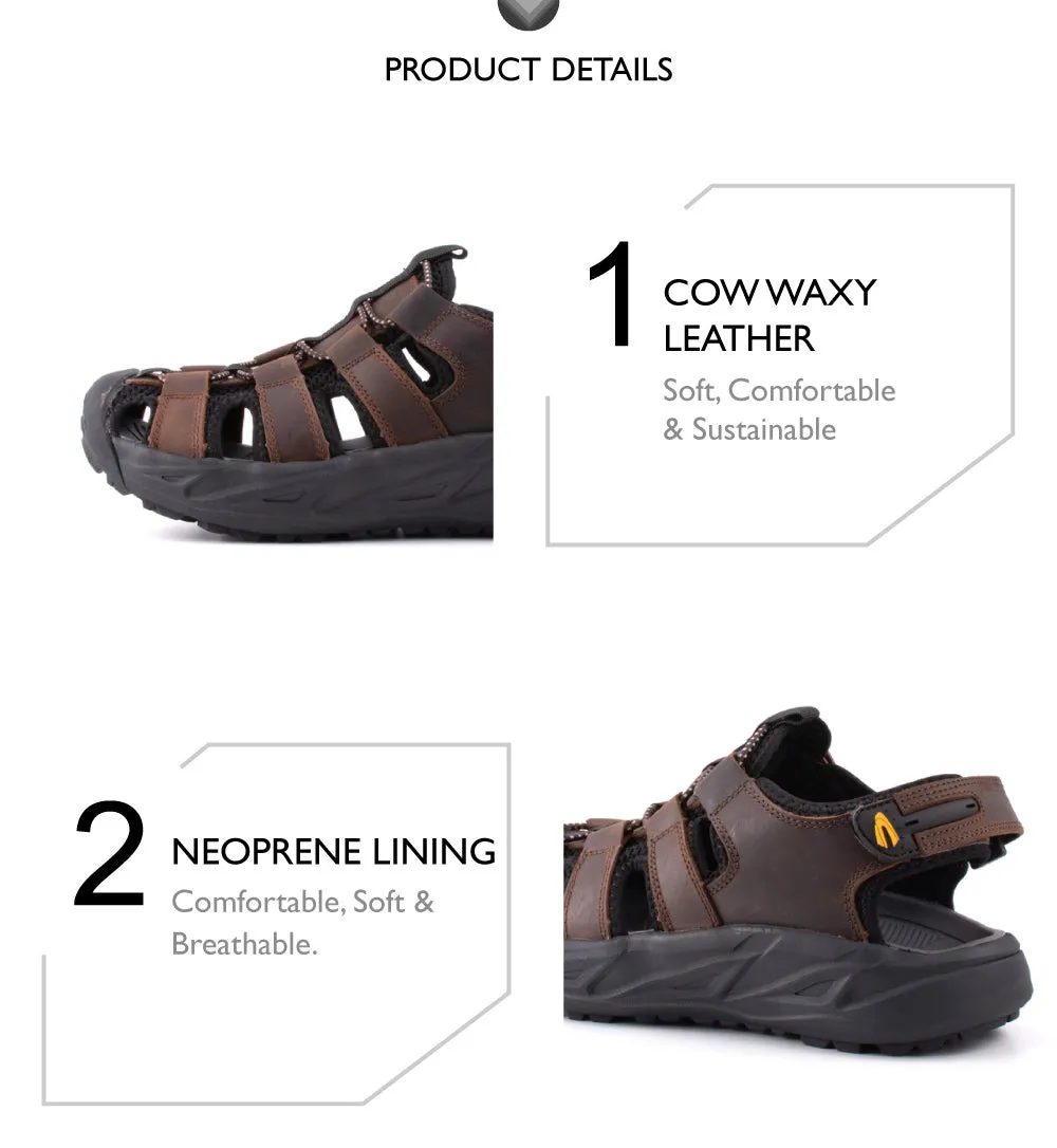 camel active Adjustable Leather Strap Sandals Men Coffee VALERIO 892403-XC1SV-33 COFFEE