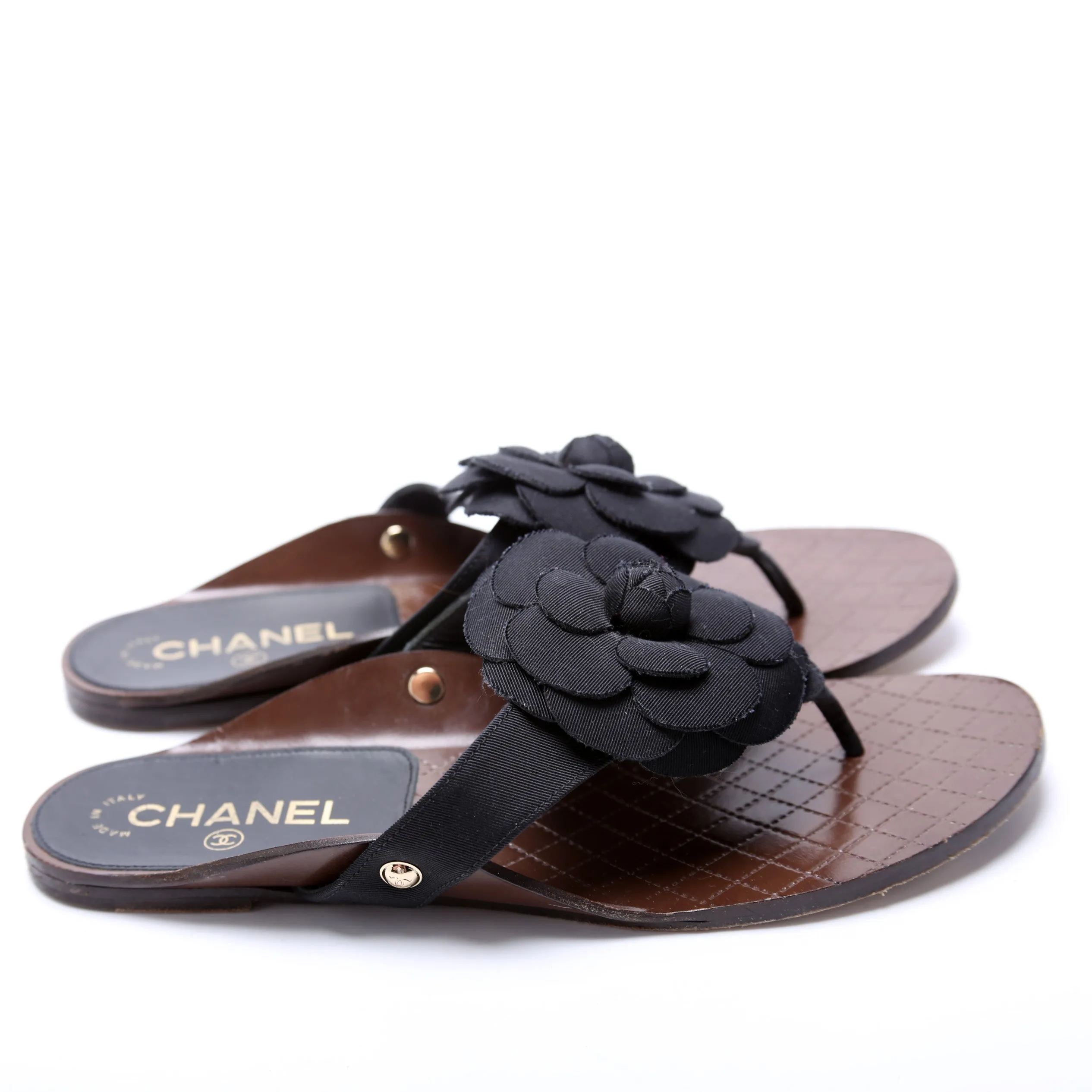 Camellia Cloth T-Strap Sandals Size 39