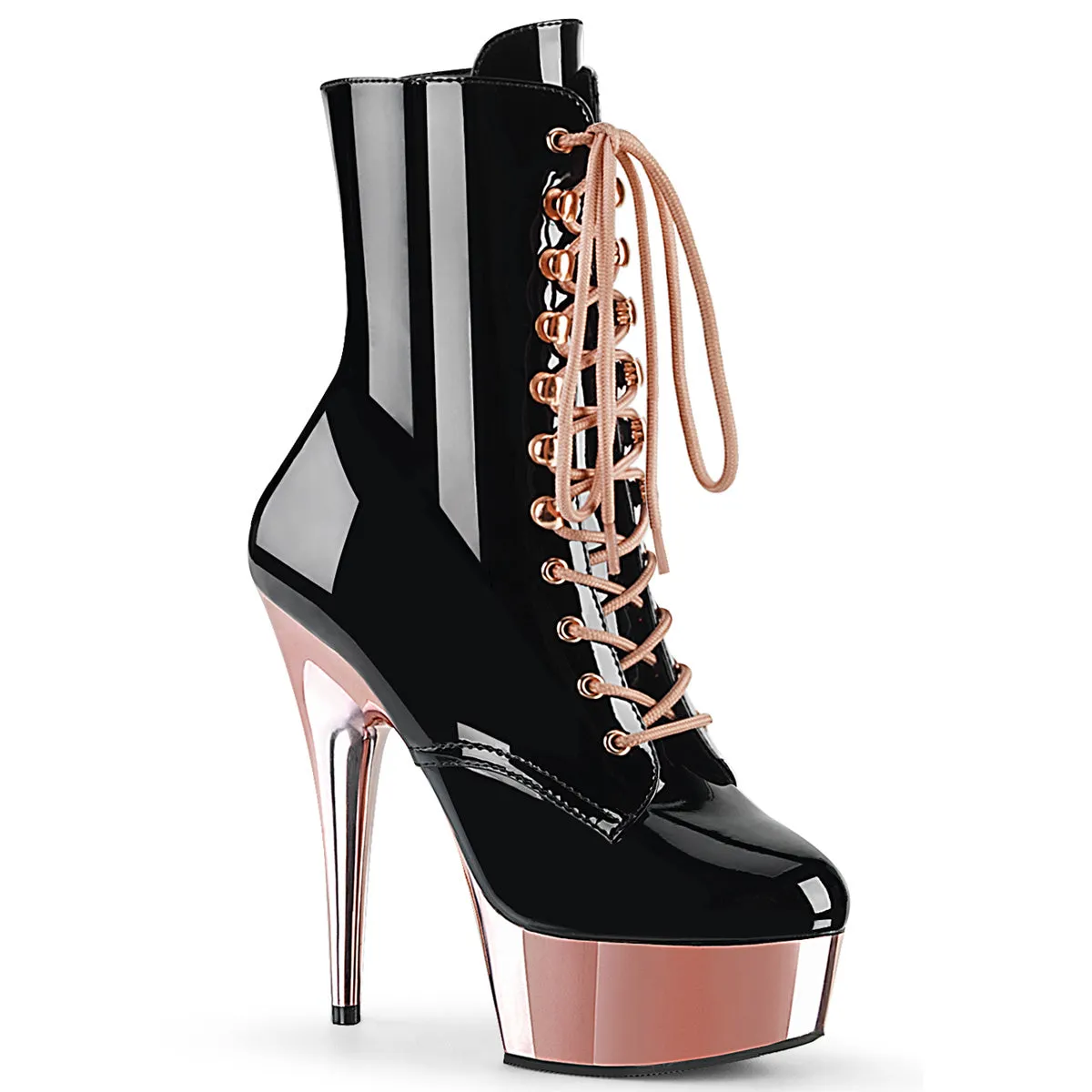 DELIGHT-1020 Pleaser Black/Rose Gold Chrome Sexy Platform Shoes (Pole Dancing Heels)