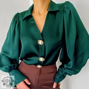 Elegant Satin Lantern Sleeve Shirt