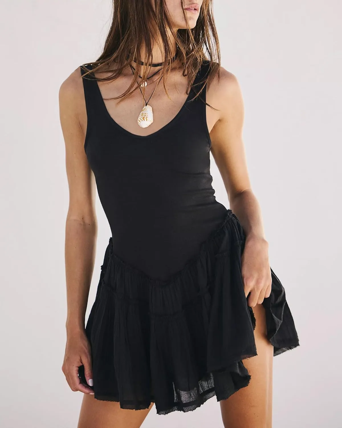 Gacaky Womens Sleeveless Mini Dress Casual Boho Ruffle Tiered Mini Dress High Waist Mini Skirts Golf Tennis Dresses
