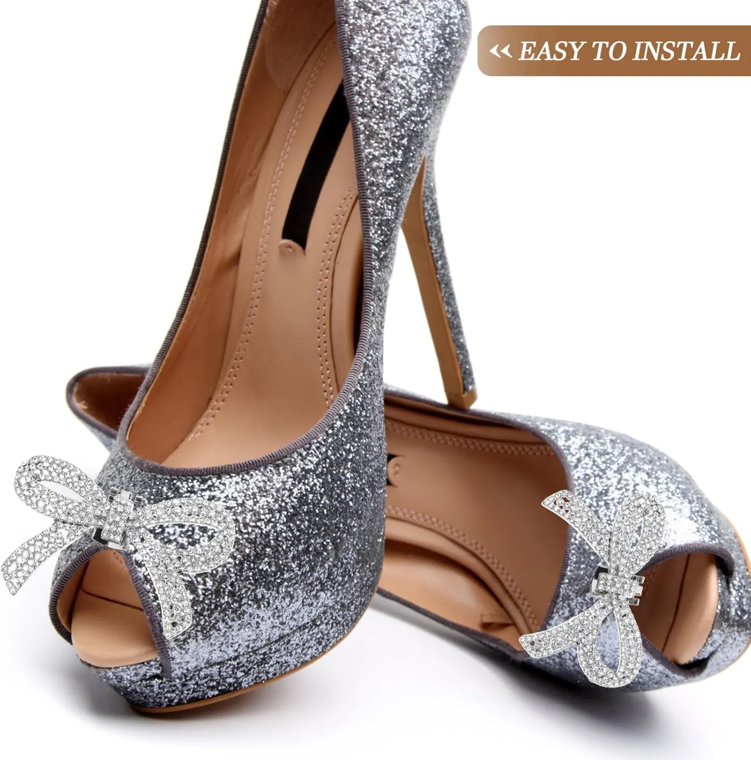 GALPADA Bow Shoe Clips: Satin and Rhinestone Elegant Jewelry - Removable Decorative Buckle for Women's Wedding Party Heels, Flats, Pumps