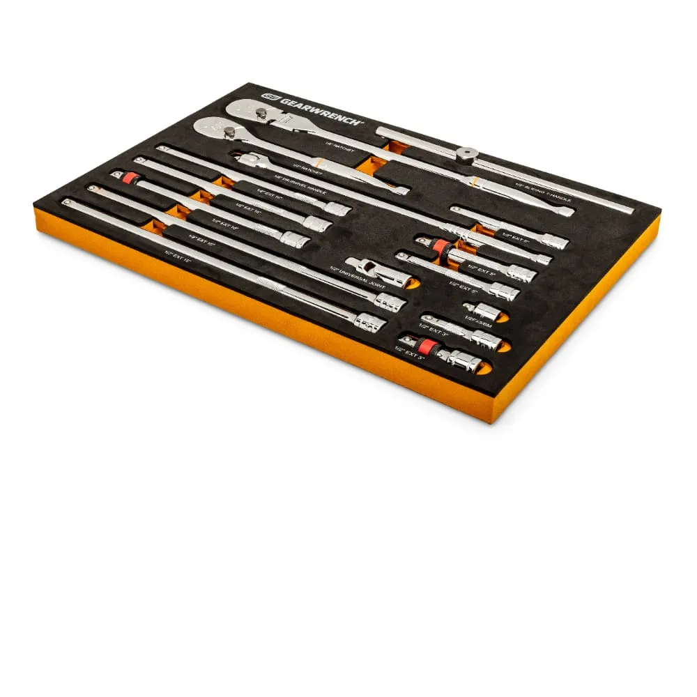 GearWrench 86522 18 Pc. 1/2" 90-Tooth Ratchet & Drive Tool Set with EVA Foam Tray