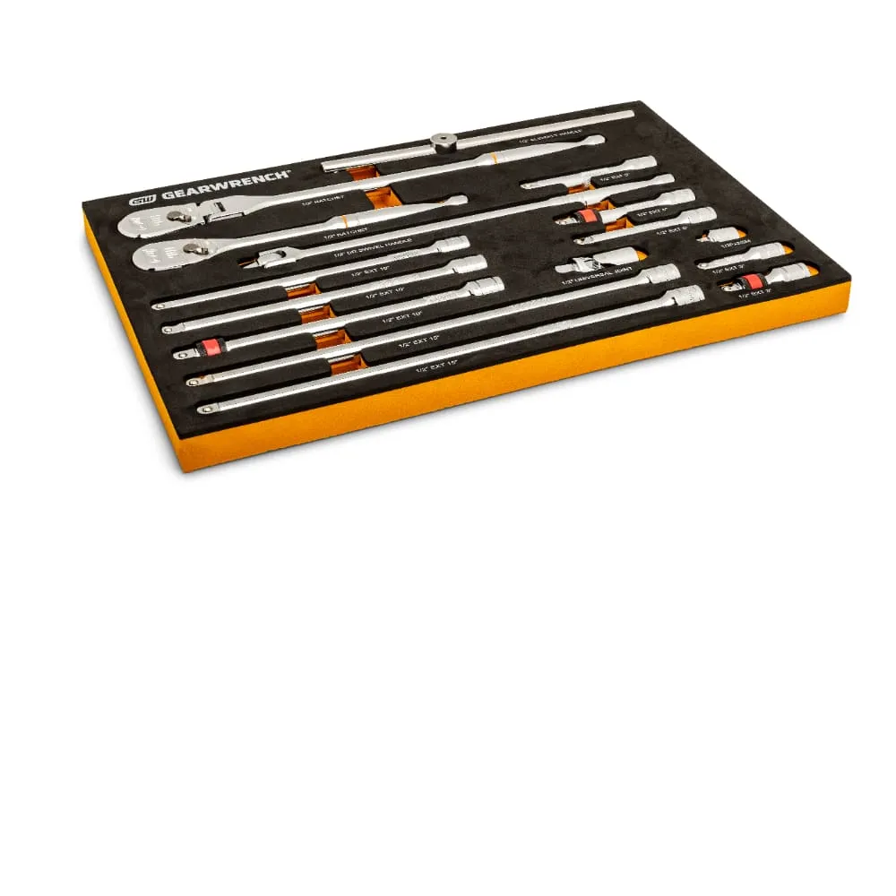 GearWrench 86522 18 Pc. 1/2" 90-Tooth Ratchet & Drive Tool Set with EVA Foam Tray