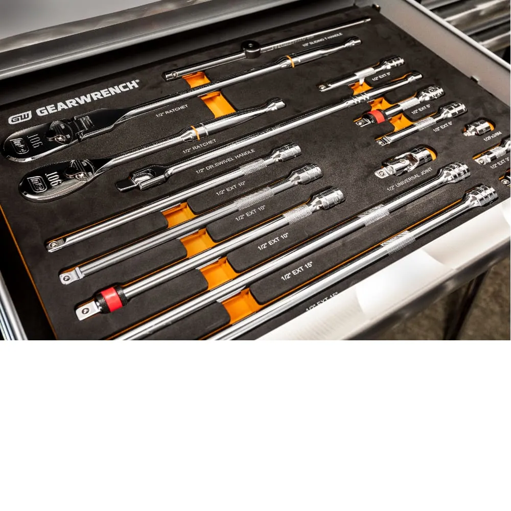 GearWrench 86522 18 Pc. 1/2" 90-Tooth Ratchet & Drive Tool Set with EVA Foam Tray