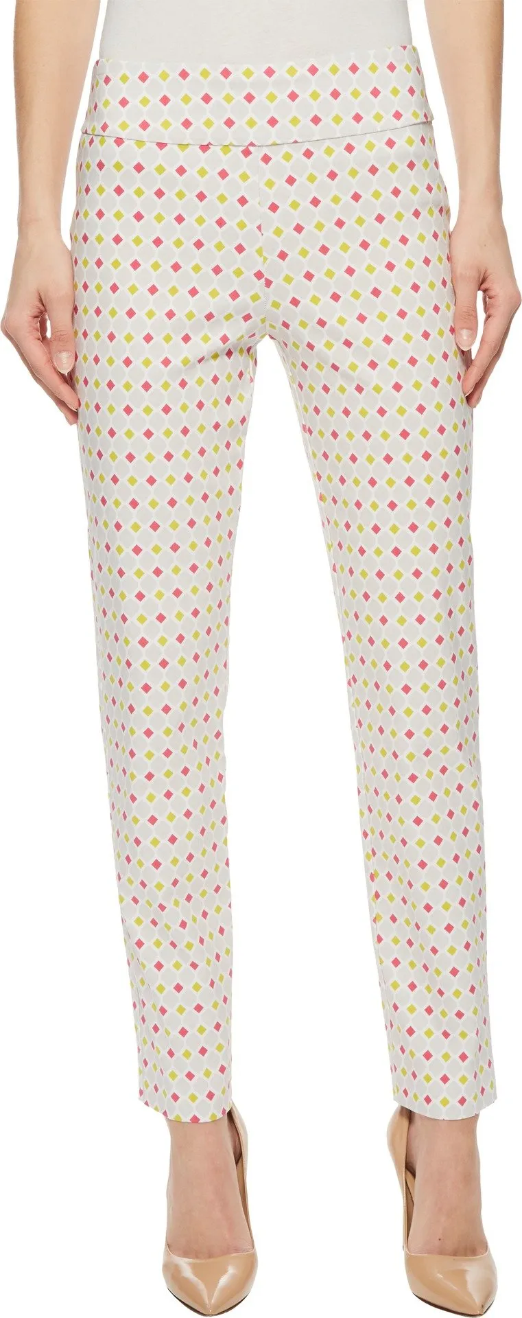 Krazy Larry Women's Pull on Ankle Pants - Pink/Lime Diamonds