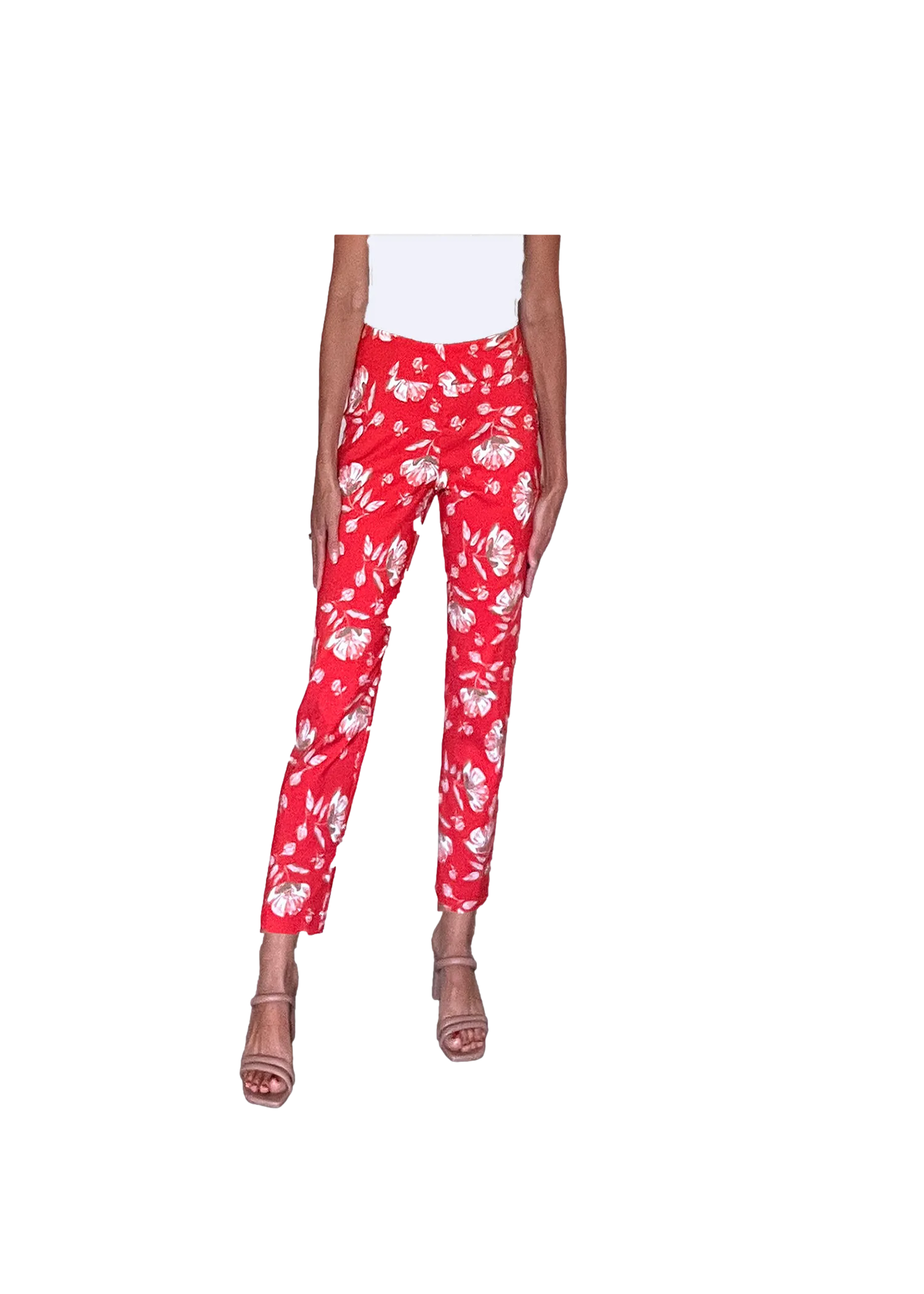 Krazy Larry Women's Pull on Ankle Pants - Tangerine Flowers