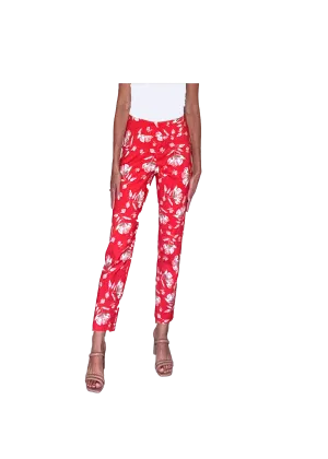 Krazy Larry Women's Pull on Ankle Pants - Tangerine Flowers