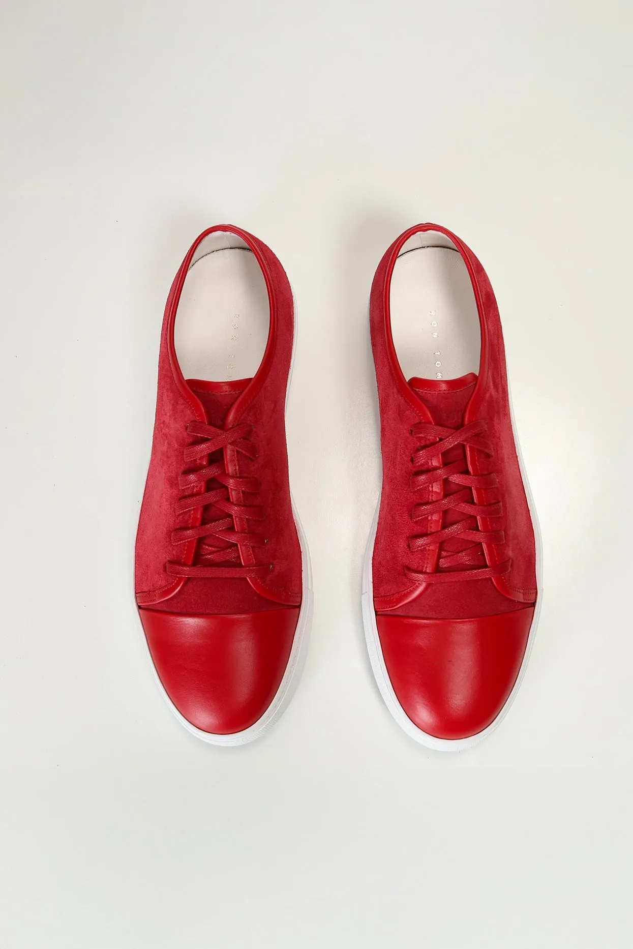 Leather and Suede Court Sneakers - Red White