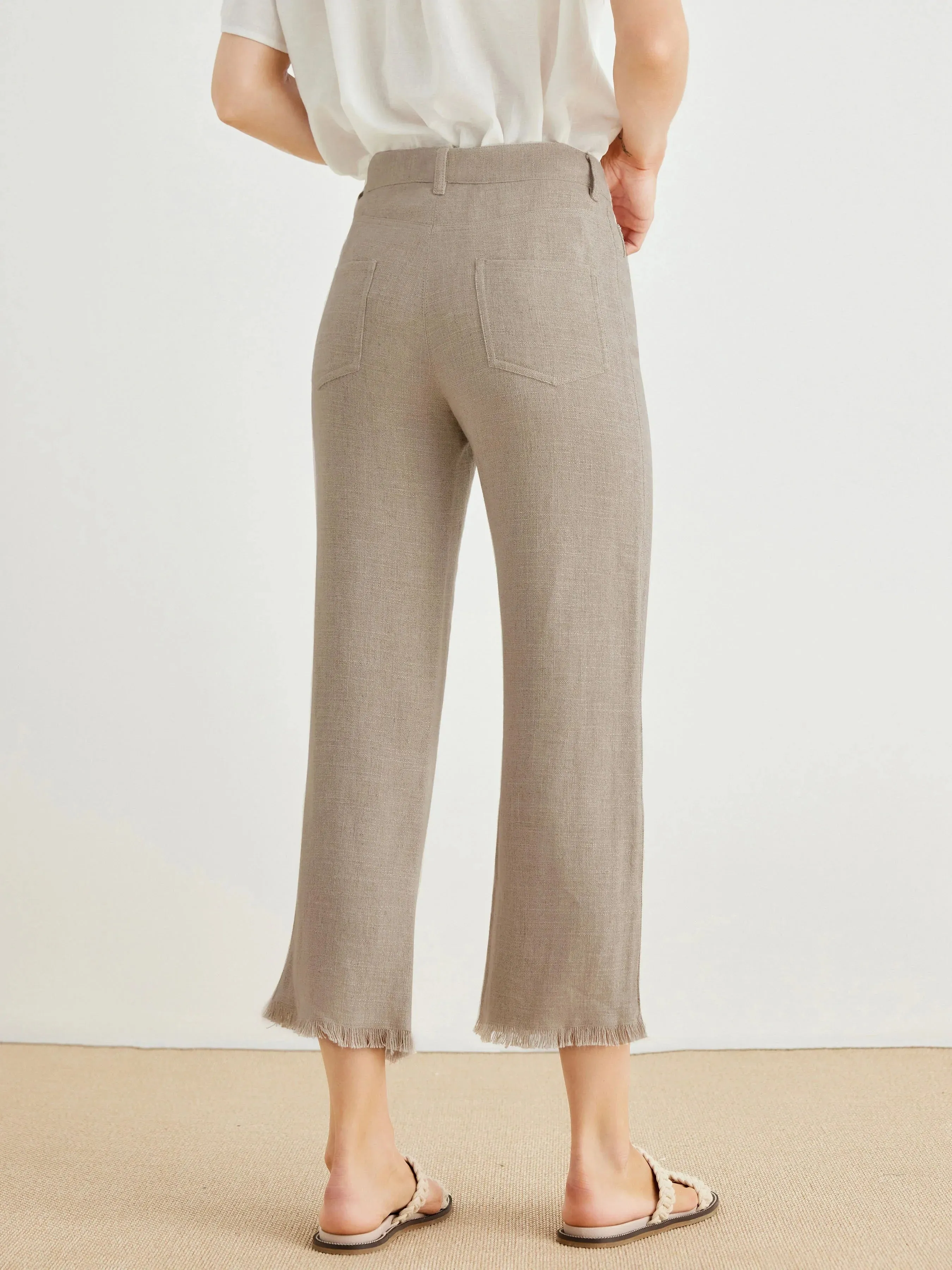 Maisie Linen Raw Hem Straight-Leg Pants