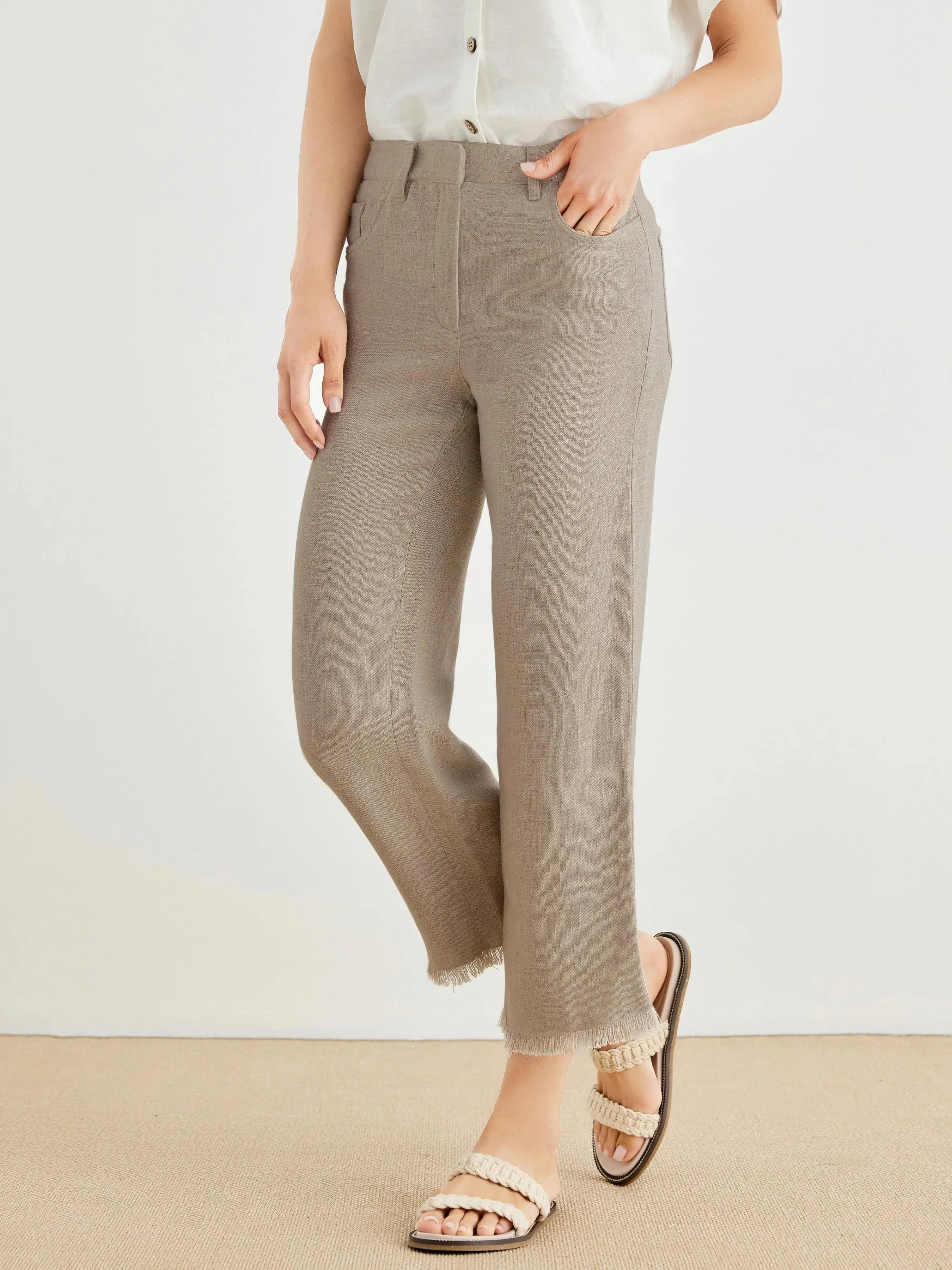 Maisie Linen Raw Hem Straight-Leg Pants