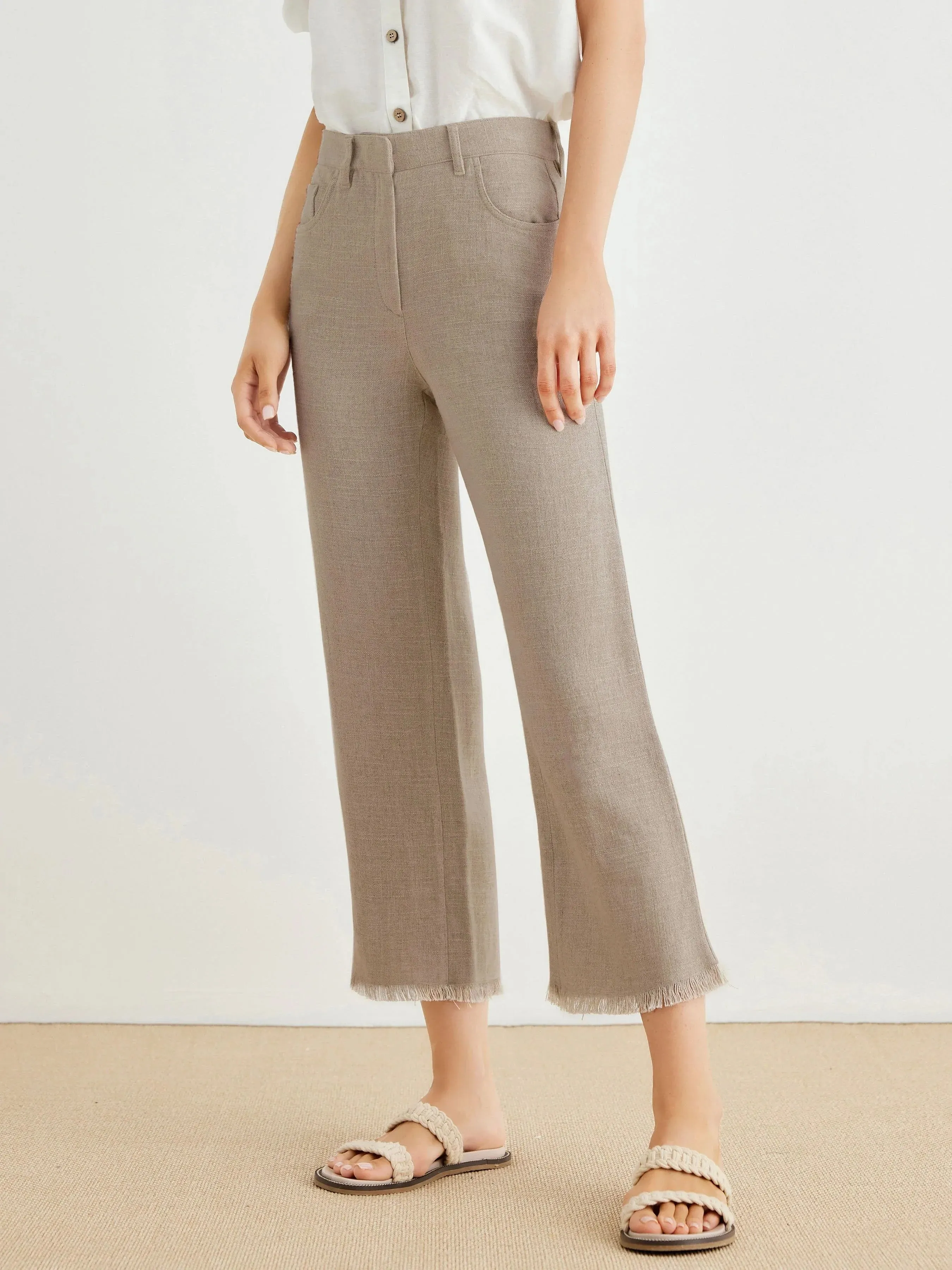 Maisie Linen Raw Hem Straight-Leg Pants