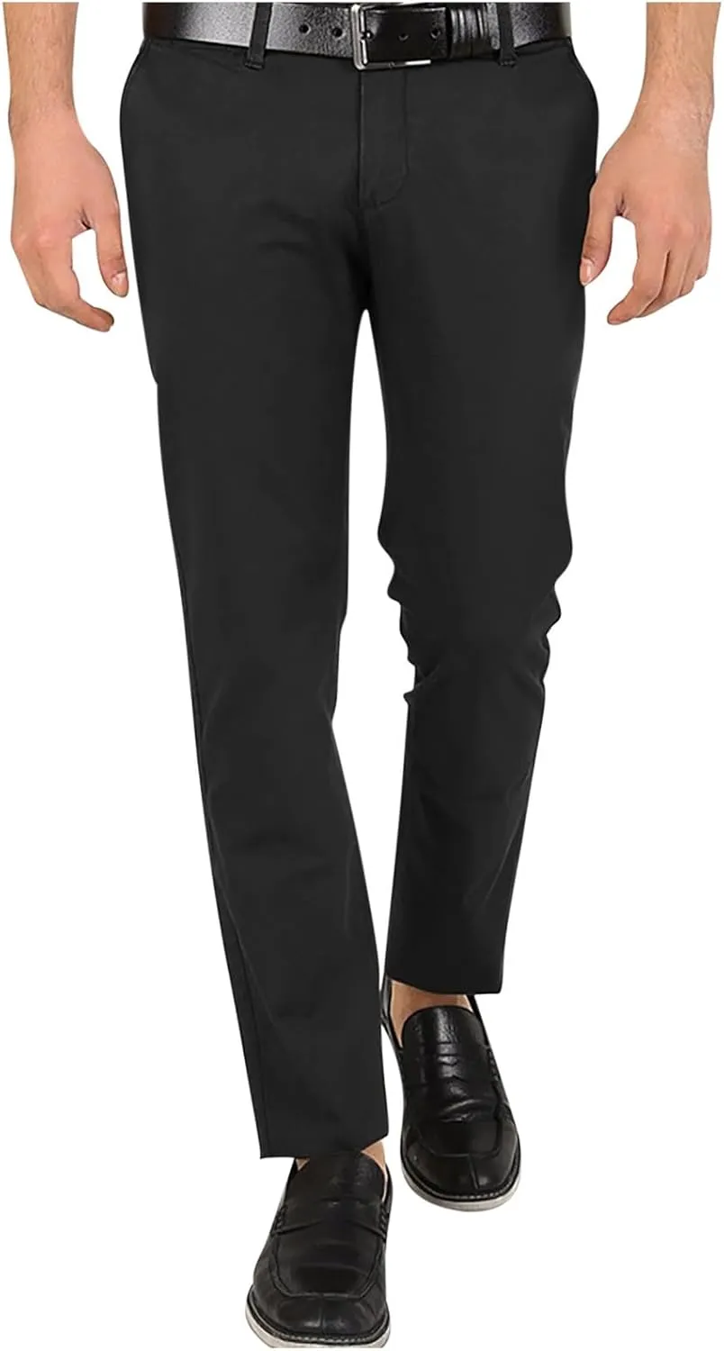 Mens Business Casual Straight Leg Pants Classic Fit Expandable Waist Flat Front Pant Comfy Versatile Travel Trousers