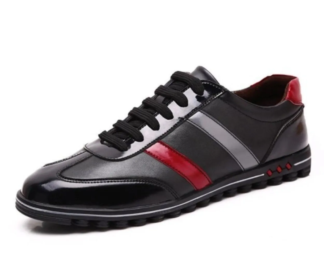 Mens Casual Lace Up Leather Shoes with Stripe