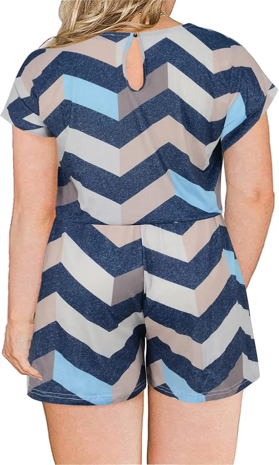 Nemidor Plus Size Rompers for Curvy Women Casual Summer One Piece Short Sleeve Loose Elastic Waist Jumpsuit with Pocket