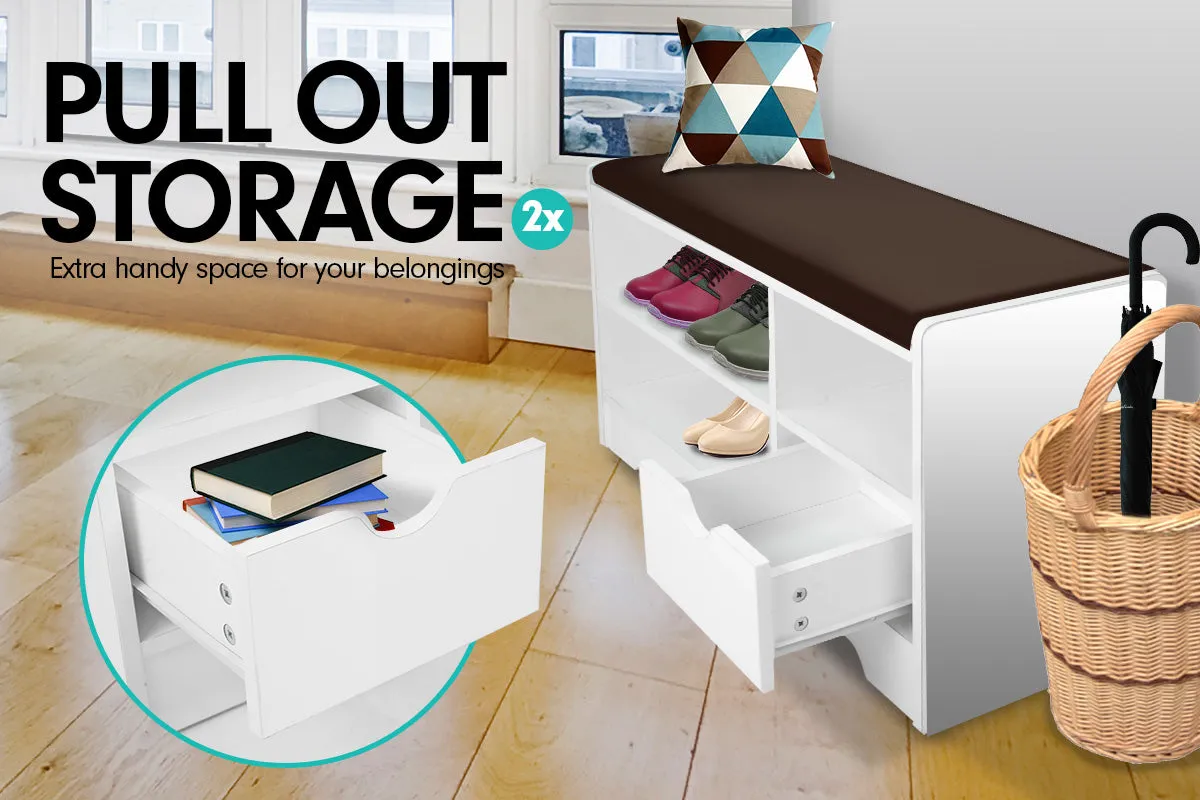 NNEDPE Shoe Rack Cabinet Organiser Brown Cushion - 80 x 30 x 45 - White