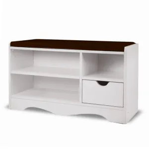 NNEDPE Shoe Rack Cabinet Organiser Brown Cushion - 80 x 30 x 45 - White