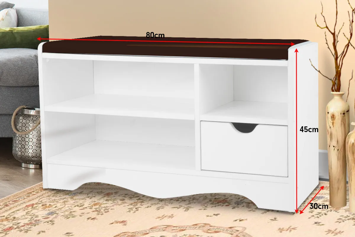 NNEDPE Shoe Rack Cabinet Organiser Brown Cushion - 80 x 30 x 45 - White