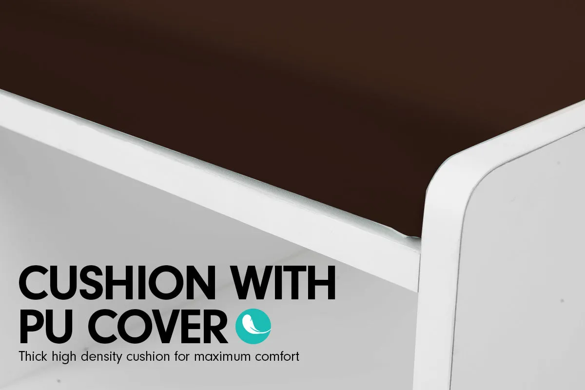 NNEDPE Shoe Rack Cabinet Organiser Brown Cushion - 80 x 30 x 45 - White