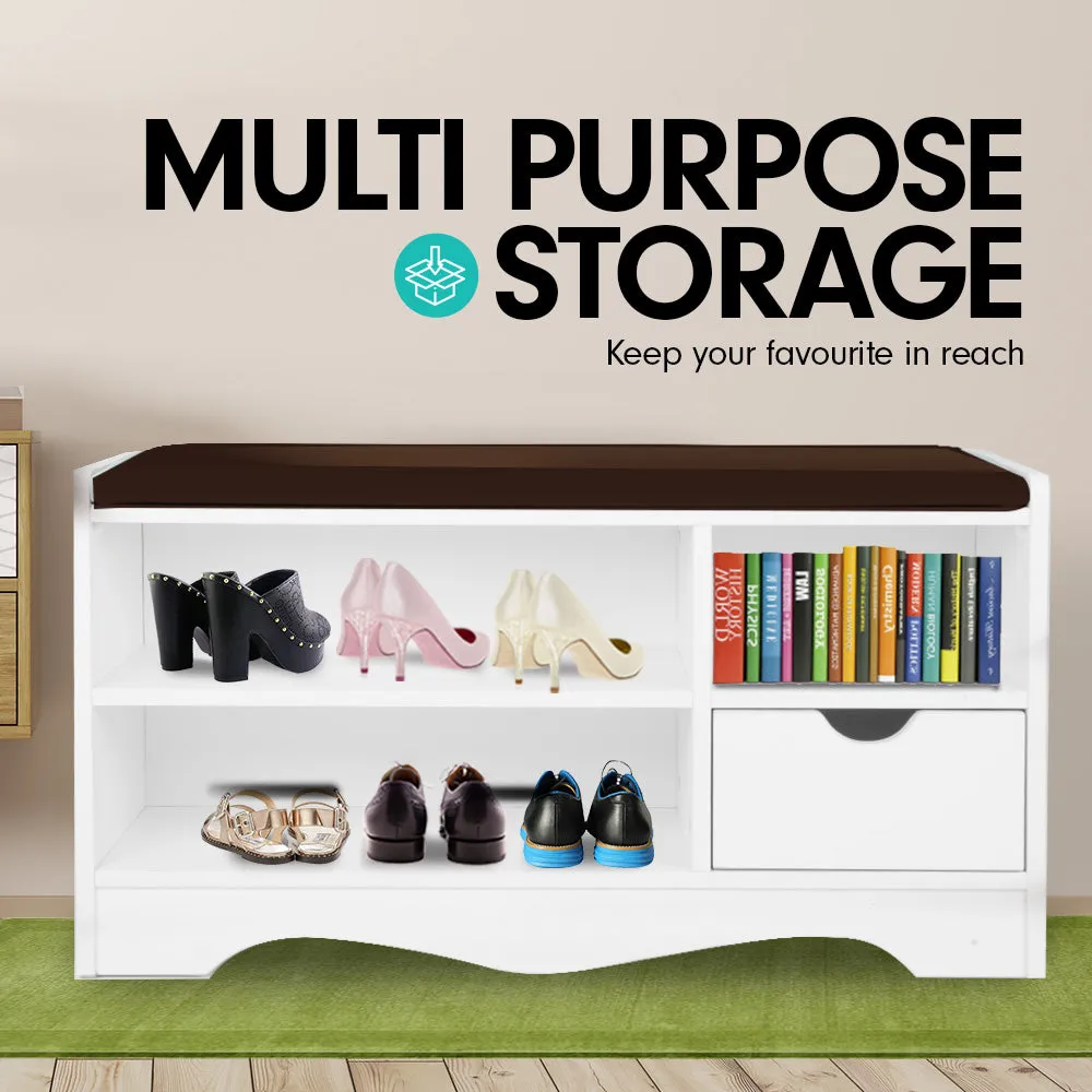 NNEDPE Shoe Rack Cabinet Organiser Brown Cushion - 80 x 30 x 45 - White