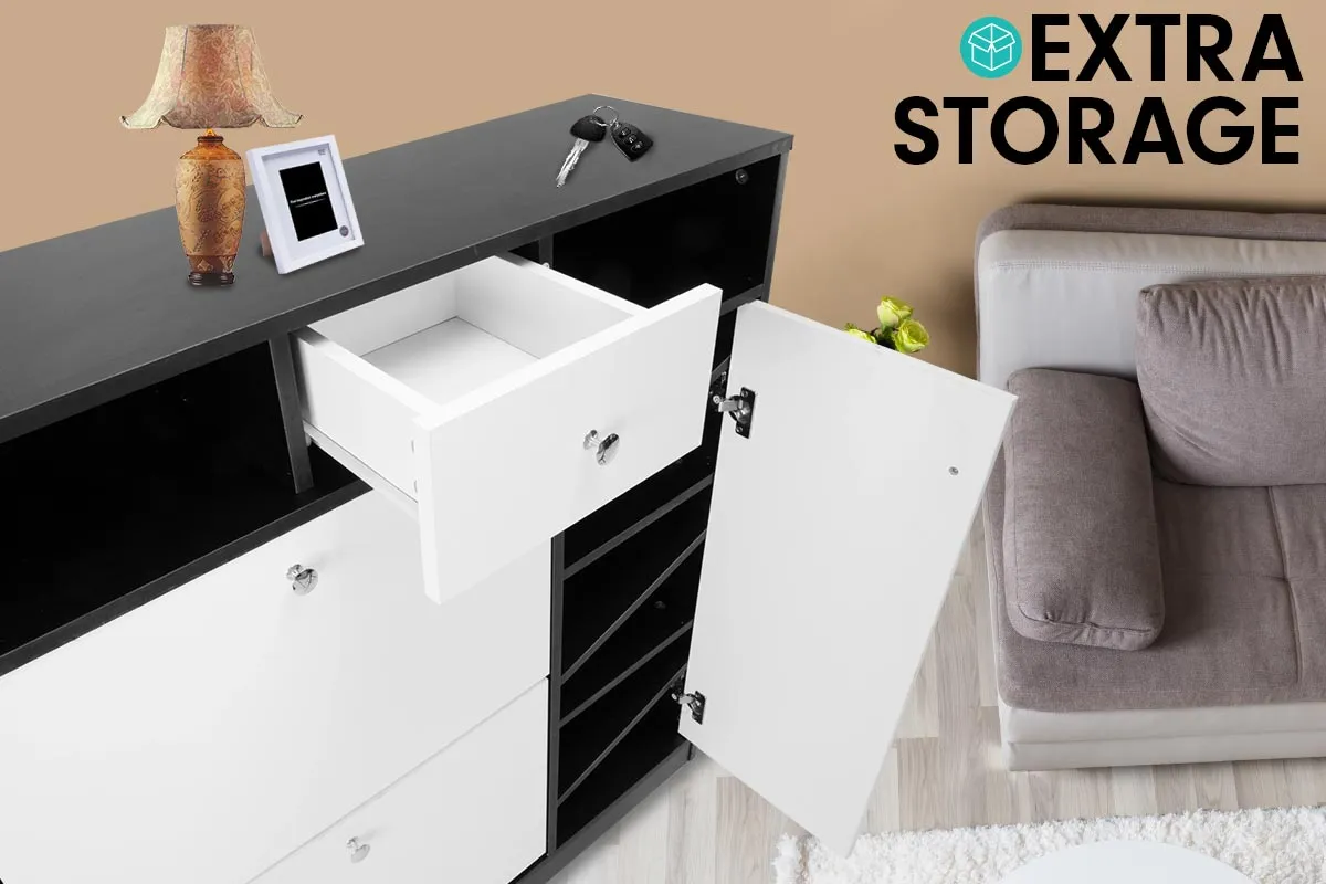 NNEDPE Shoe Rack Cabinet Wooden Storage Organiser Shelf Cupboard Drawer