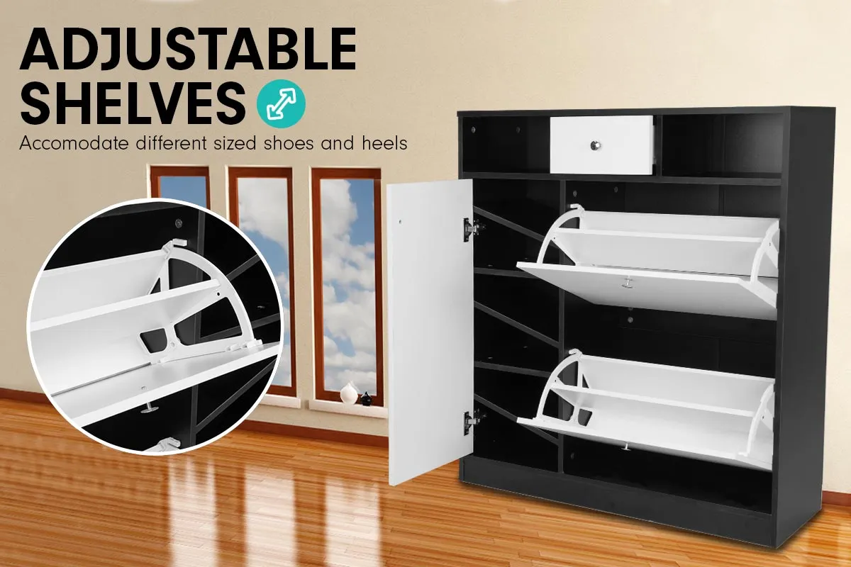 NNEDPE Shoe Rack Cabinet Wooden Storage Organiser Shelf Cupboard Drawer