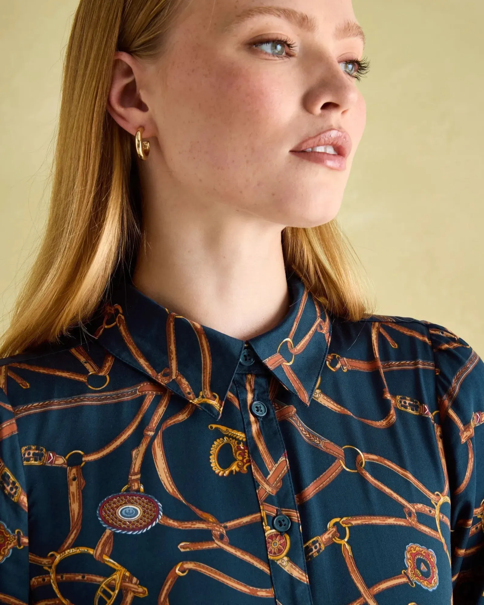 Penelope Navy Bridle Print Satin Shirt Dress