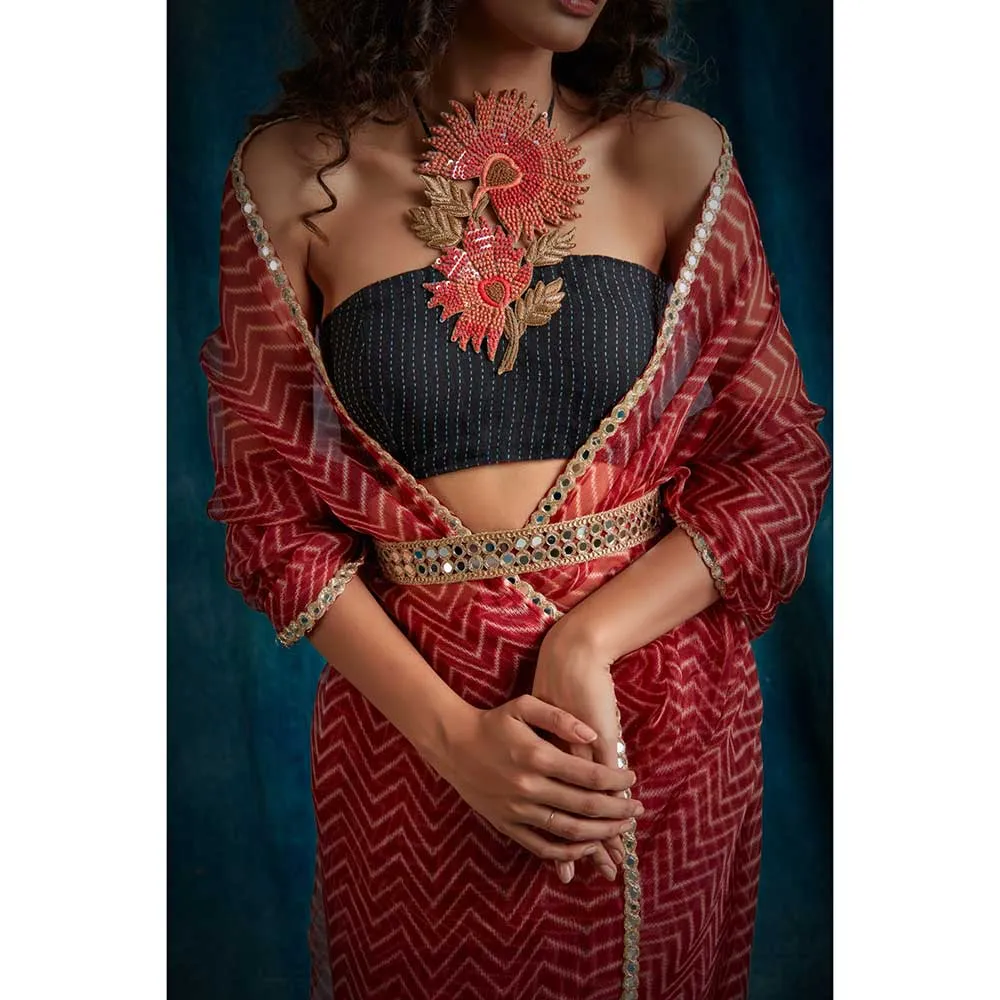 RAISHAA Red Hestia Aztec Saree