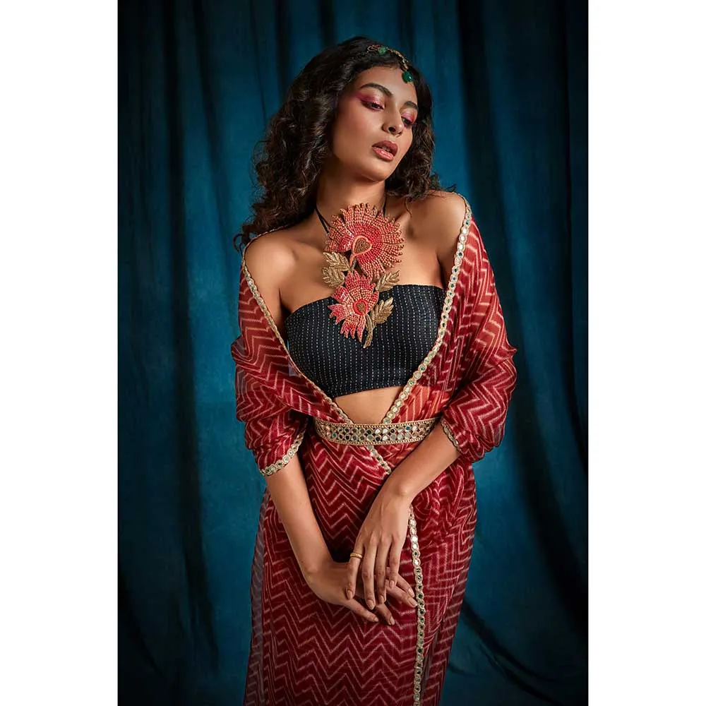 RAISHAA Red Hestia Aztec Saree