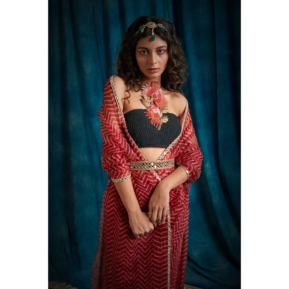 RAISHAA Red Hestia Aztec Saree