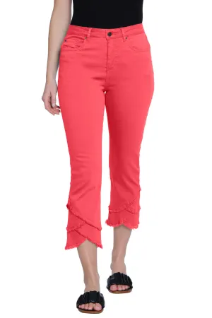 Red Tiered Scallop Crop Jeans