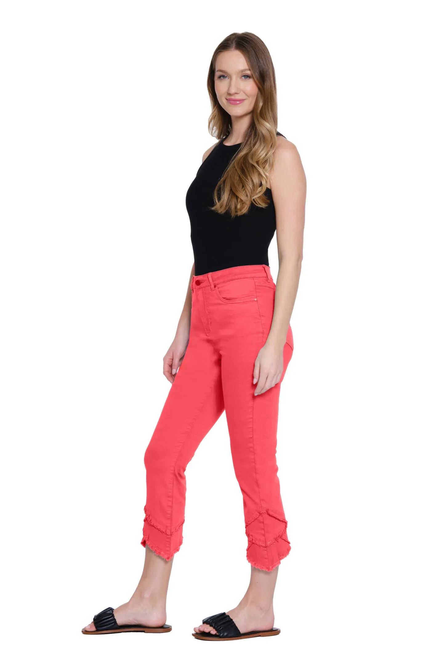 Red Tiered Scallop Crop Jeans