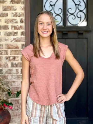 Rust Scoop Neck Cap Sleeve Top